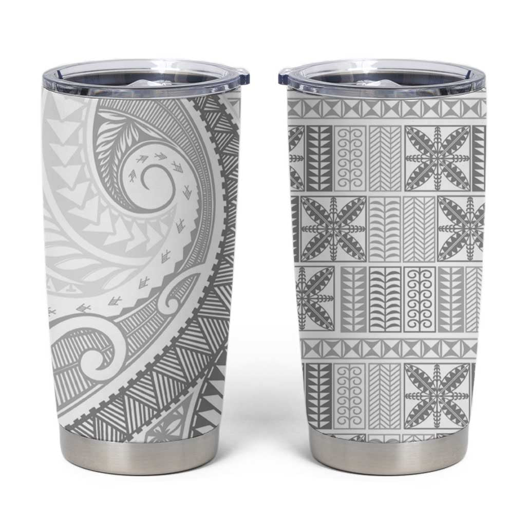 Niue White Sunday Tumbler Cup Niuean Lotu Tamaiti Hiapo Pattern - Polynesian Pride
