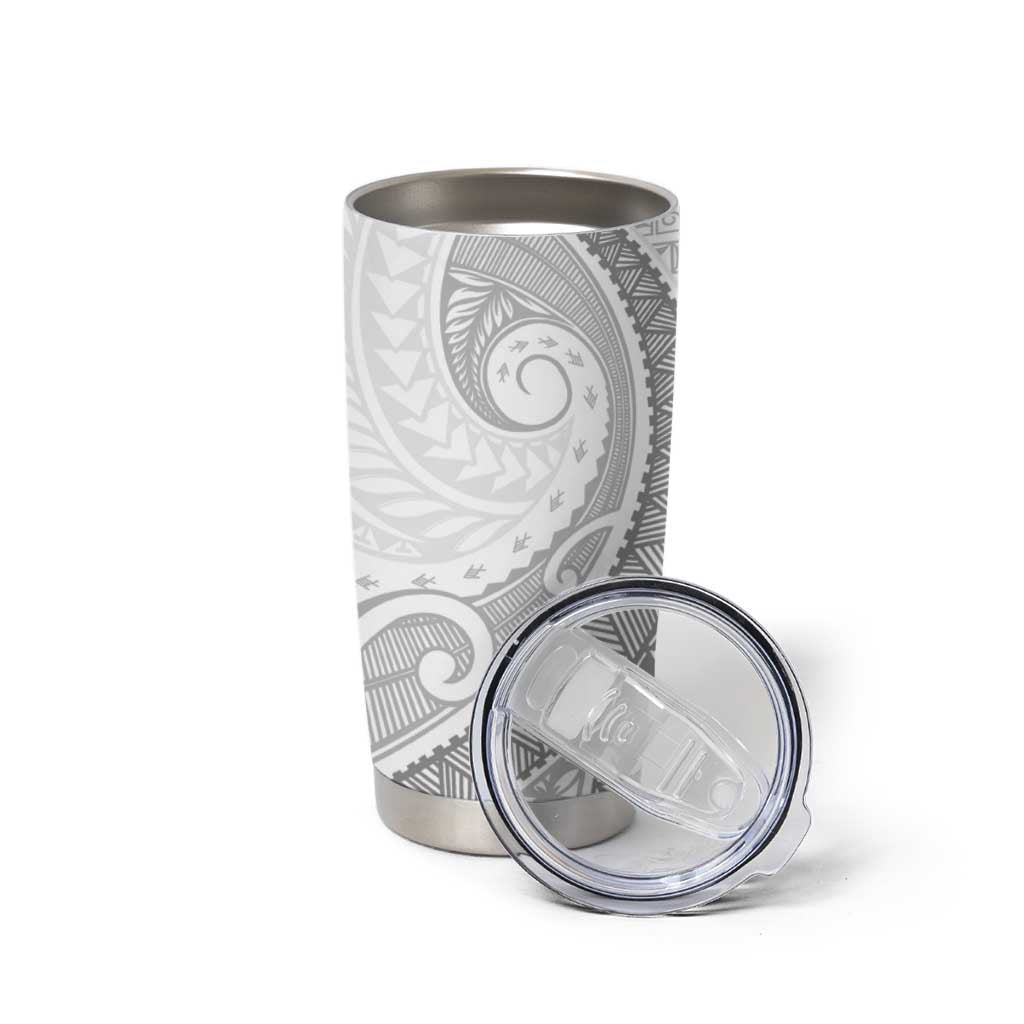 Niue White Sunday Tumbler Cup Niuean Lotu Tamaiti Hiapo Pattern - Polynesian Pride