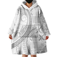 Niue White Sunday Wearable Blanket Hoodie Niuean Lotu Tamaiti Hiapo Pattern - Polynesian Pride