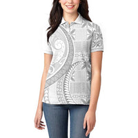 Niue White Sunday Women Polo Shirt Niuean Lotu Tamaiti Hiapo Pattern - Polynesian Pride