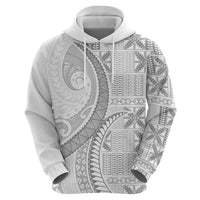 Niue White Sunday Zip Hoodie Niuean Lotu Tamaiti Hiapo Pattern - Polynesian Pride