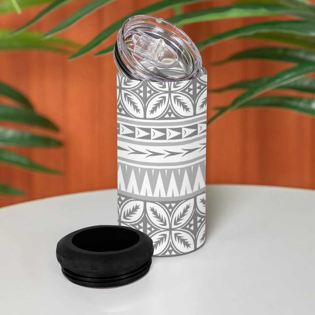 Polynesian White Sunday 4 in 1 Can Cooler Tumbler Lotu Tamaiti Melanesian Pattern LT9 - Polynesian Pride