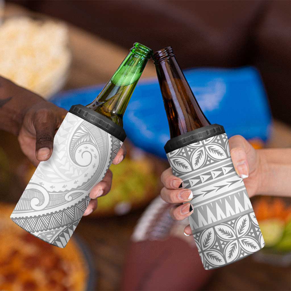 Polynesian White Sunday 4 in 1 Can Cooler Tumbler Lotu Tamaiti Melanesian Pattern LT9 - Polynesian Pride