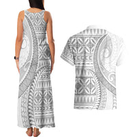 Polynesian White Sunday Couples Matching Tank Maxi Dress and Hawaiian Shirt Lotu Tamaiti Melanesian Pattern LT9 - Polynesian Pride