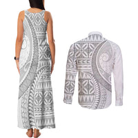 Polynesian White Sunday Couples Matching Tank Maxi Dress and Long Sleeve Button Shirt Lotu Tamaiti Melanesian Pattern LT9 - Polynesian Pride