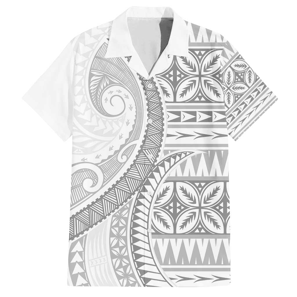 Polynesian White Sunday Family Matching Long Sleeve Bodycon Dress and Hawaiian Shirt Lotu Tamaiti Melanesian Pattern - Polynesian Pride