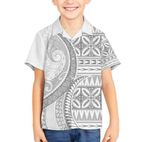 Polynesian White Sunday Family Matching Long Sleeve Bodycon Dress and Hawaiian Shirt Lotu Tamaiti Melanesian Pattern - Polynesian Pride