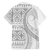 Polynesian White Sunday Family Matching Off The Shoulder Long Sleeve Dress and Hawaiian Shirt Lotu Tamaiti Melanesian Pattern - Polynesian Pride