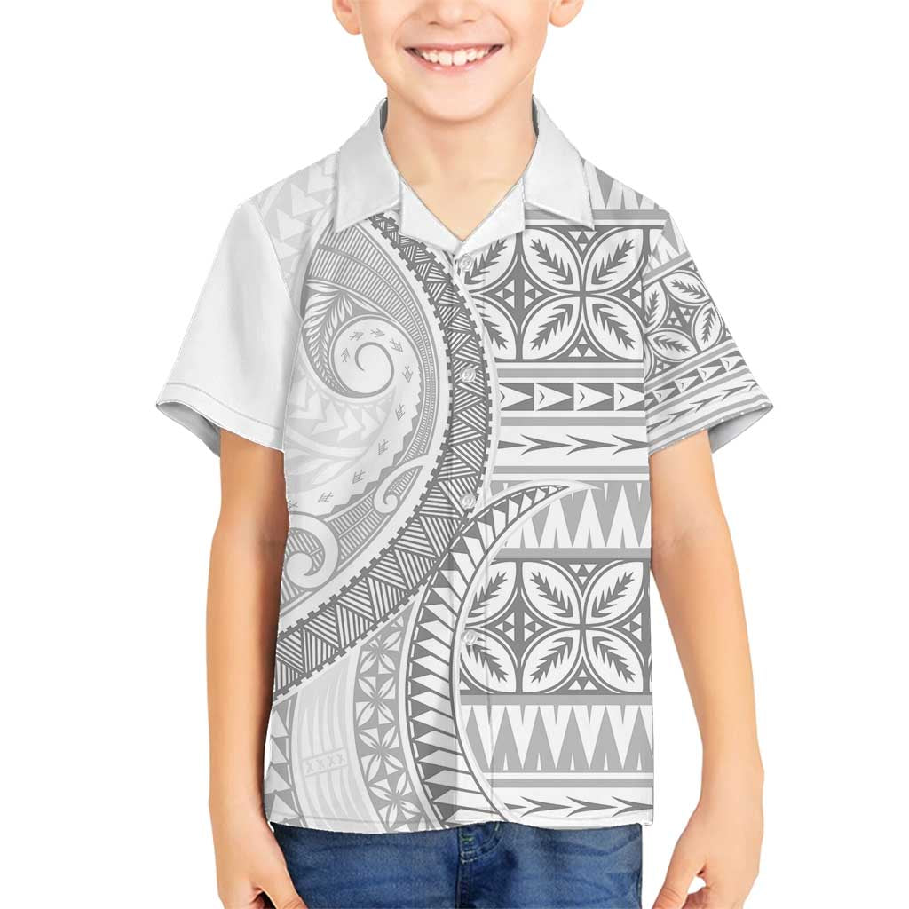 Polynesian White Sunday Family Matching Off Shoulder Maxi Dress and Hawaiian Shirt Lotu Tamaiti Melanesian Pattern - Polynesian Pride