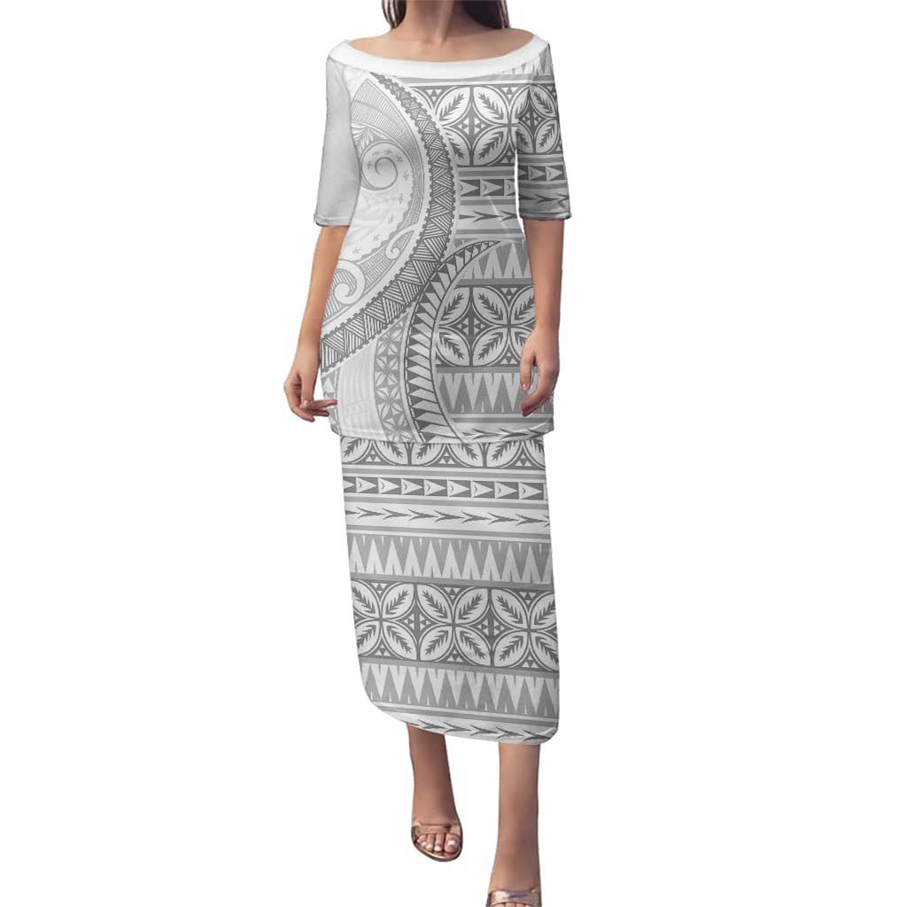 Polynesian White Sunday Family Matching Puletasi and Hawaiian Shirt Lotu Tamaiti Melanesian Pattern LT9 Mom's Dress White - Polynesian Pride