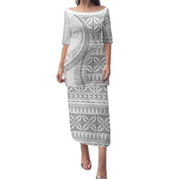 Polynesian White Sunday Family Matching Puletasi and Hawaiian Shirt Lotu Tamaiti Melanesian Pattern LT9 Mom's Dress White - Polynesian Pride