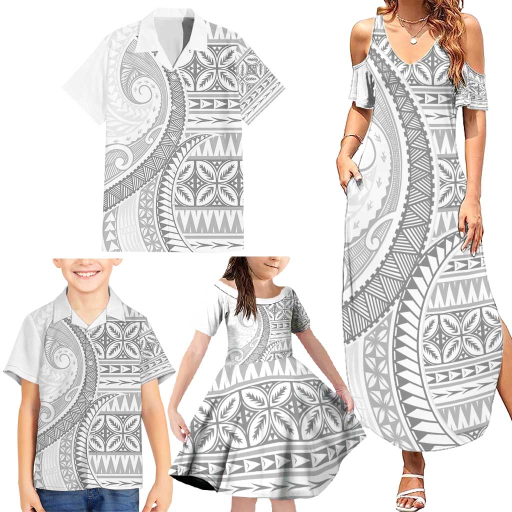 Polynesian White Sunday Family Matching Summer Maxi Dress and Hawaiian Shirt Lotu Tamaiti Melanesian Pattern LT9 - Polynesian Pride