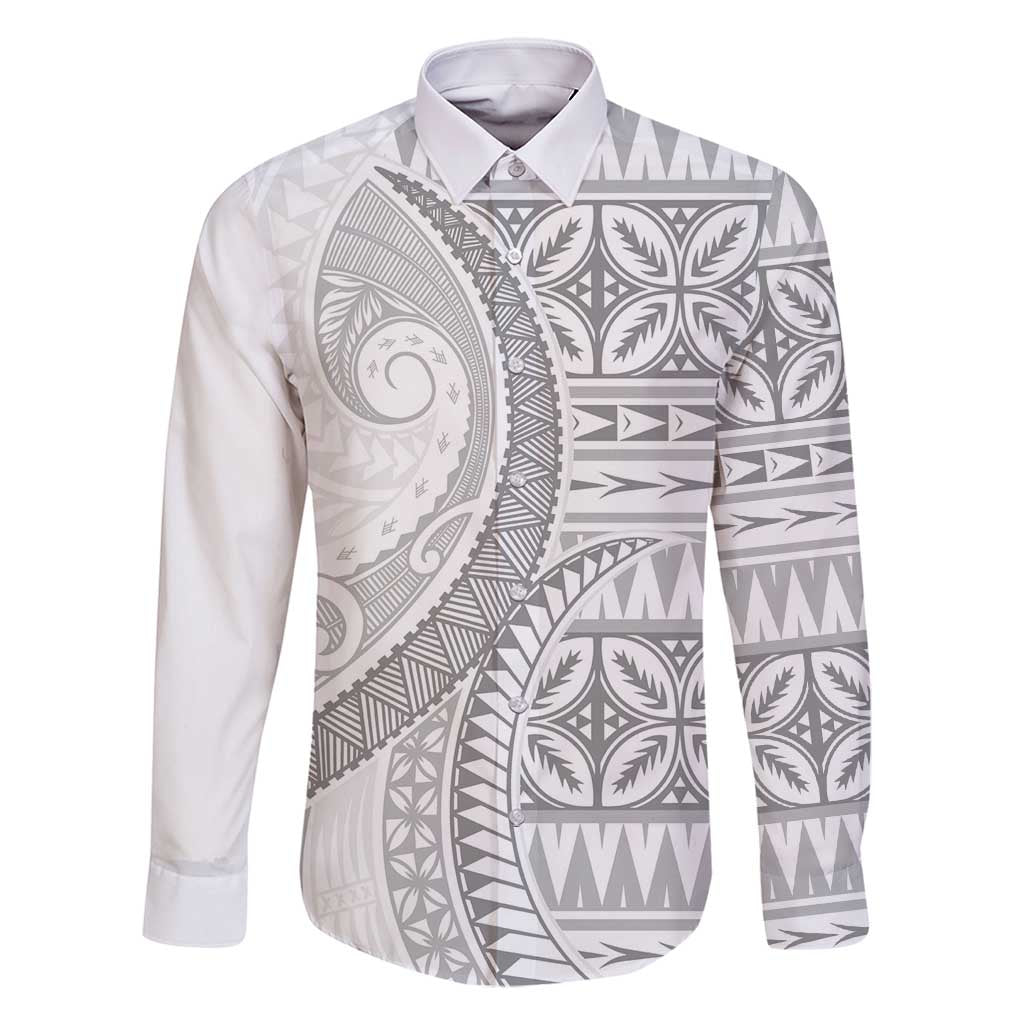Polynesian White Sunday Family Matching Summer Maxi Dress and Hawaiian Shirt Lotu Tamaiti Melanesian Pattern - Polynesian Pride