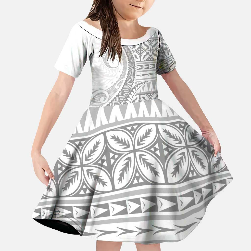 Polynesian White Sunday Family Matching Tank Maxi Dress and Hawaiian Shirt Lotu Tamaiti Melanesian Pattern - Polynesian Pride