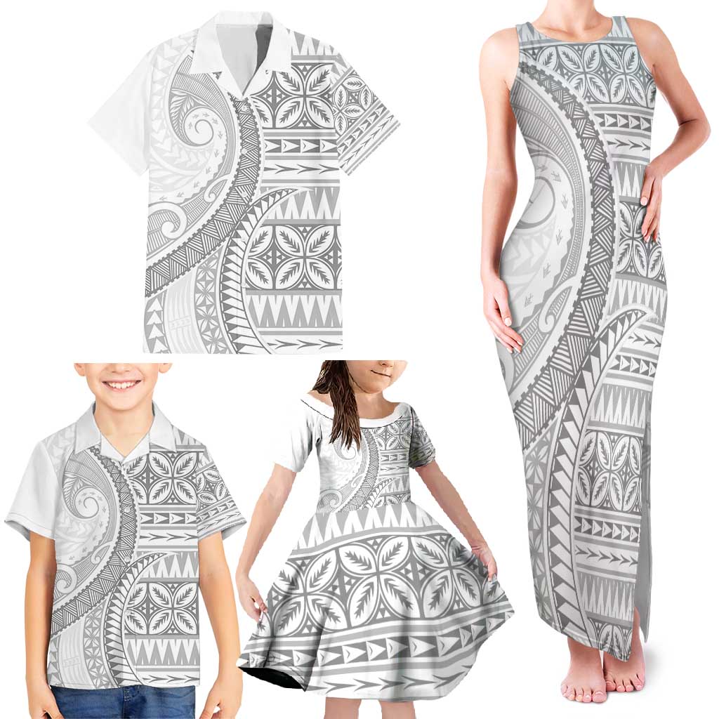 Polynesian White Sunday Family Matching Tank Maxi Dress and Hawaiian Shirt Lotu Tamaiti Melanesian Pattern LT9 - Polynesian Pride
