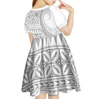 Polynesian White Sunday Kid Short Sleeve Dress Lotu Tamaiti Melanesian Pattern - Polynesian Pride