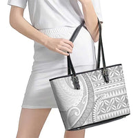 Polynesian White Sunday Leather Tote Bag Lotu Tamaiti Melanesian Pattern - Polynesian Pride