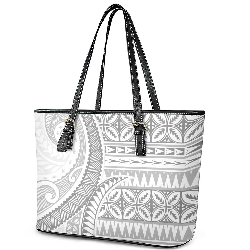 Polynesian White Sunday Leather Tote Bag Lotu Tamaiti Melanesian Pattern - Polynesian Pride
