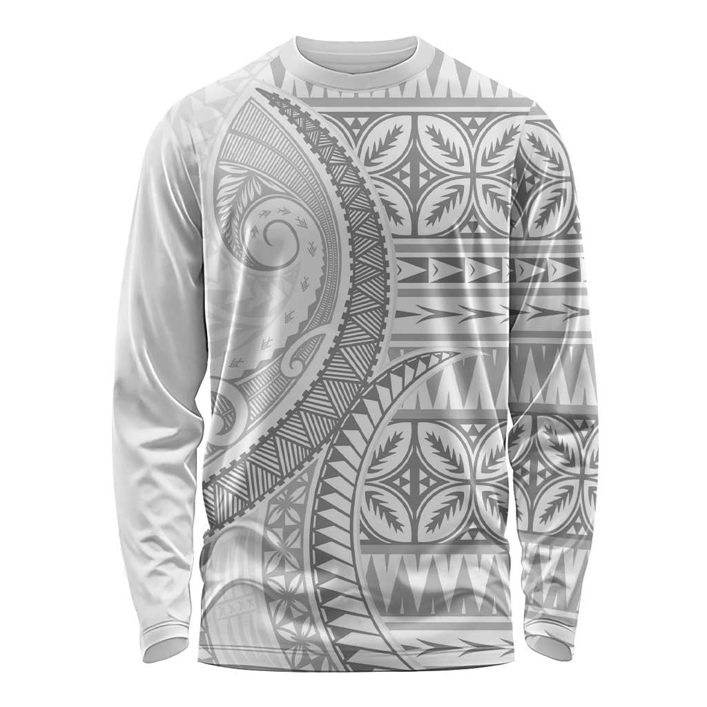 Polynesian White Sunday Long Sleeve Shirt Lotu Tamaiti Melanesian Pattern LT9 Unisex White - Polynesian Pride
