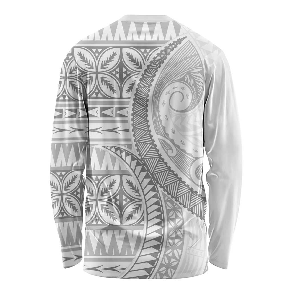 Polynesian White Sunday Long Sleeve Shirt Lotu Tamaiti Melanesian Pattern LT9 - Polynesian Pride