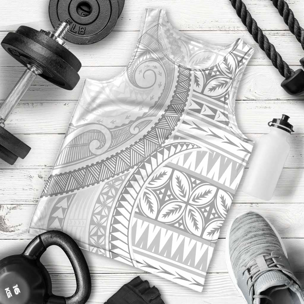 Polynesian White Sunday Men Tank Top Lotu Tamaiti Melanesian Pattern LT9 - Polynesian Pride