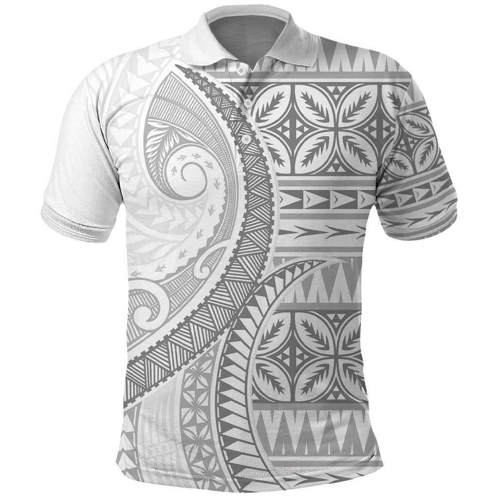 Polynesian White Sunday Polo Shirt Lotu Tamaiti Melanesian Pattern - Polynesian Pride