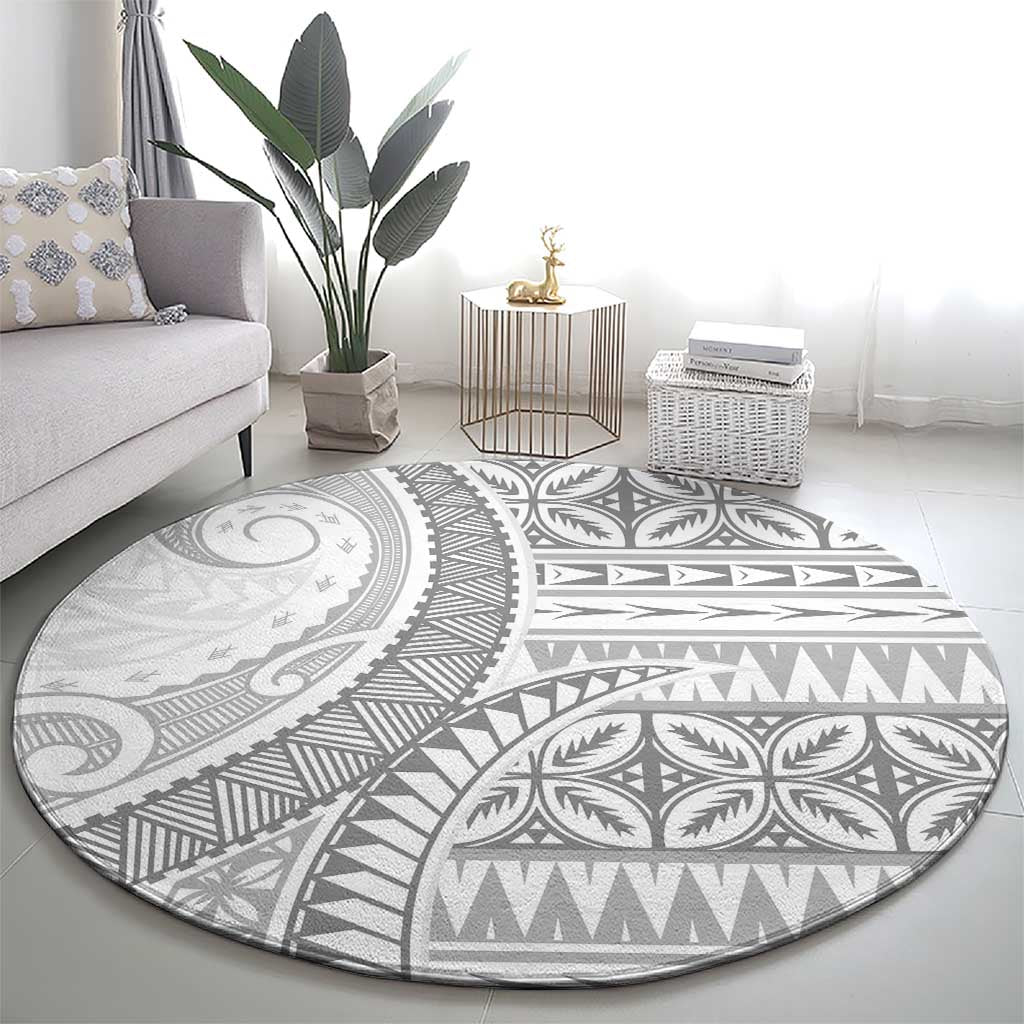 Polynesian White Sunday Round Carpet Lotu Tamaiti Melanesian Pattern - Polynesian Pride