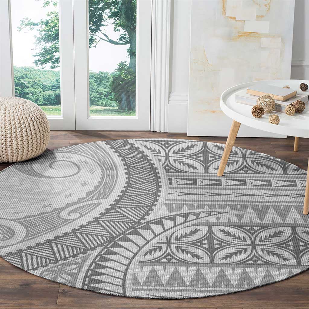 Polynesian White Sunday Round Carpet Lotu Tamaiti Melanesian Pattern - Polynesian Pride