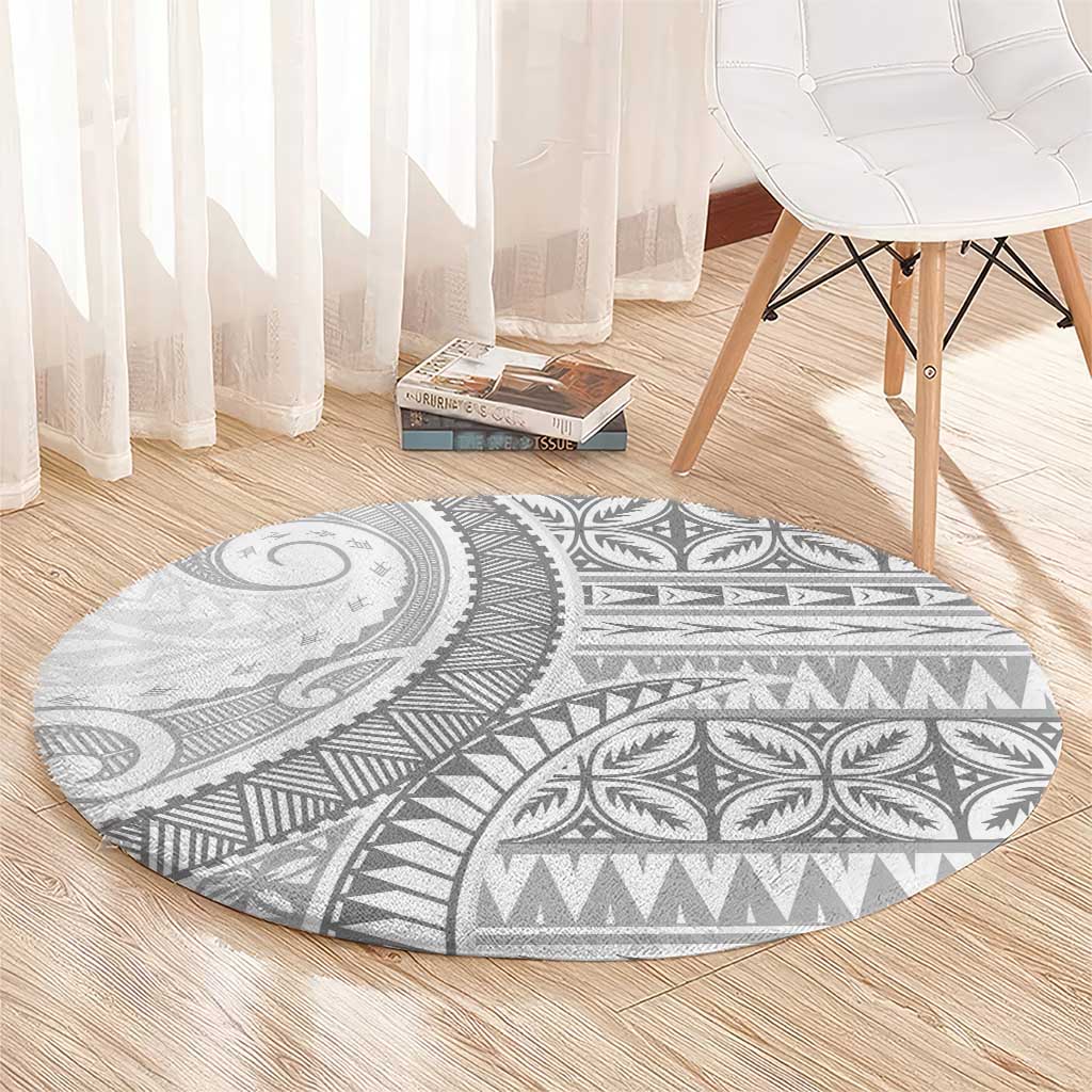 Polynesian White Sunday Round Carpet Lotu Tamaiti Melanesian Pattern - Polynesian Pride