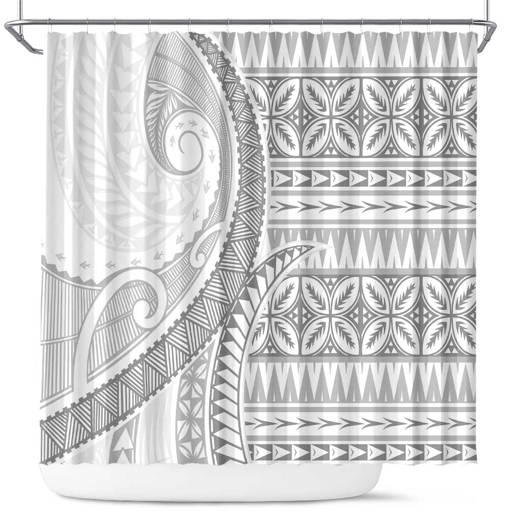 Polynesian White Sunday Shower Curtain Lotu Tamaiti Melanesian Pattern - Polynesian Pride