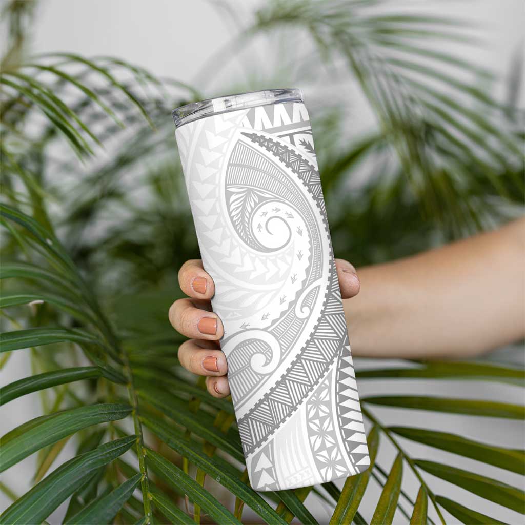 Polynesian White Sunday Skinny Tumbler Lotu Tamaiti Melanesian Pattern - Polynesian Pride