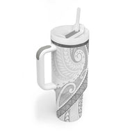 Polynesian White Sunday Tumbler With Handle Lotu Tamaiti Melanesian Pattern - Polynesian Pride
