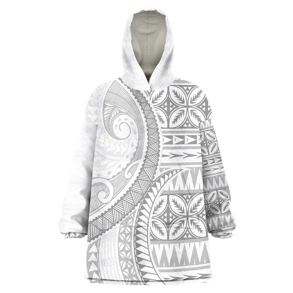 Polynesian White Sunday Wearable Blanket Hoodie Lotu Tamaiti Melanesian Pattern LT9 One Size White - Polynesian Pride