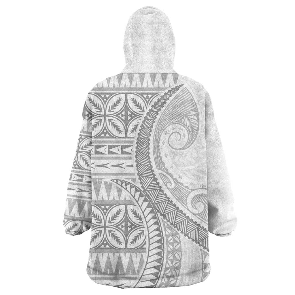 Polynesian White Sunday Wearable Blanket Hoodie Lotu Tamaiti Melanesian Pattern LT9 - Polynesian Pride