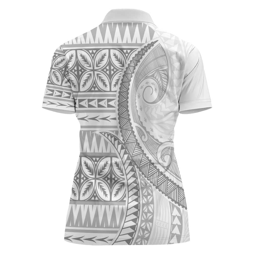 Polynesian White Sunday Women Polo Shirt Lotu Tamaiti Melanesian Pattern - Polynesian Pride