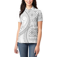 Polynesian White Sunday Women Polo Shirt Lotu Tamaiti Melanesian Pattern - Polynesian Pride