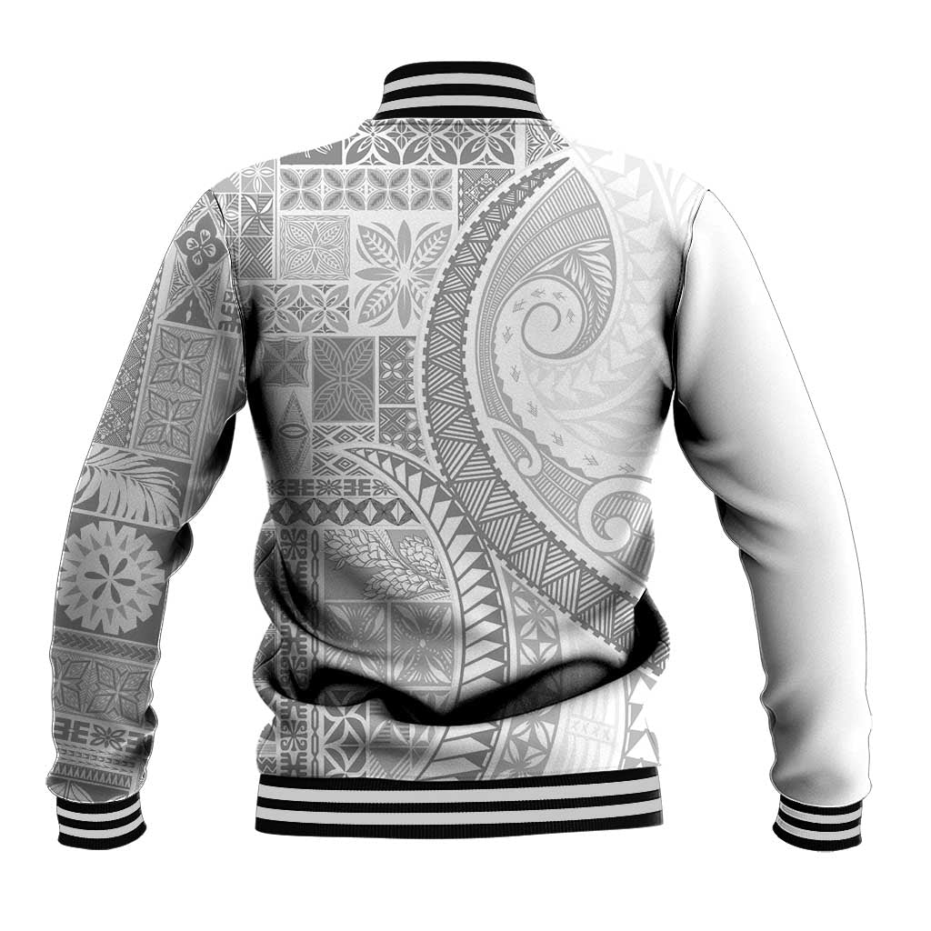 Samoa Siapo White Sunday Baseball Jacket Lotu Tamaiti Polynesian White Pattern LT9 - Polynesian Pride