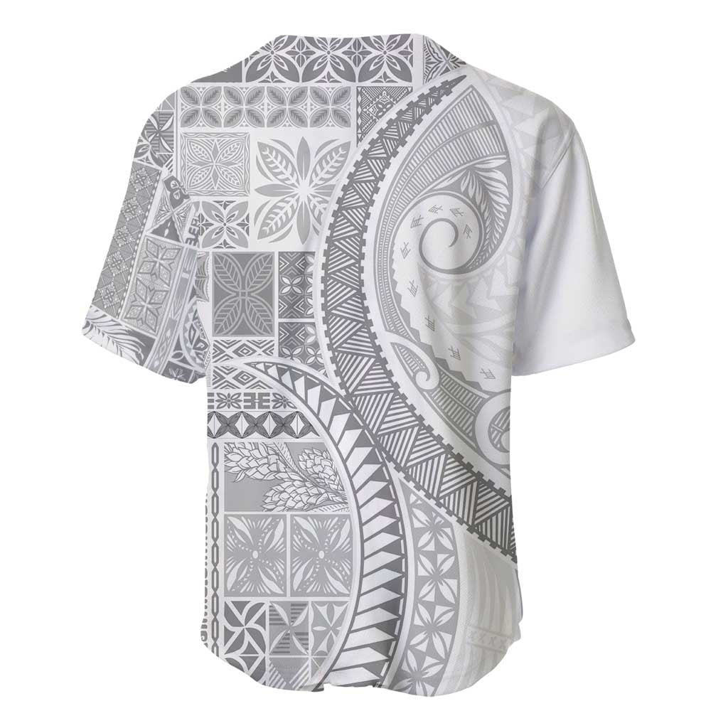 Samoa Siapo White Sunday Baseball Jersey Lotu Tamaiti Polynesian White Pattern - Polynesian Pride