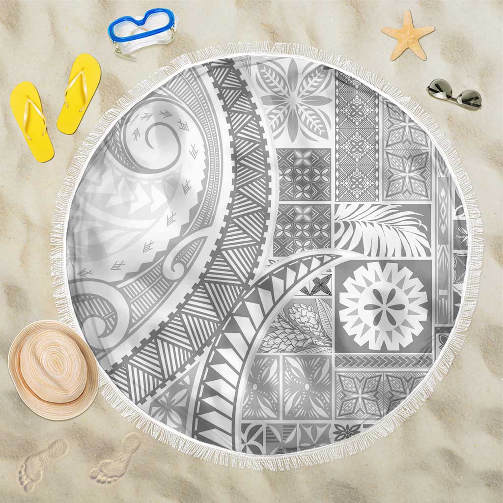 Samoa Siapo White Sunday Beach Blanket Lotu Tamaiti Polynesian White Pattern LT9 One Size 150cm White - Polynesian Pride