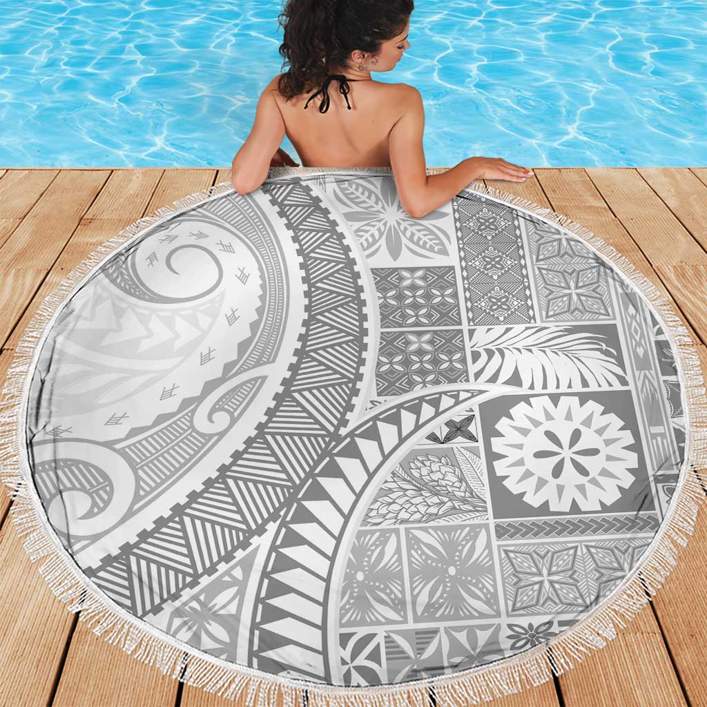 Samoa Siapo White Sunday Beach Blanket Lotu Tamaiti Polynesian White Pattern LT9 - Polynesian Pride