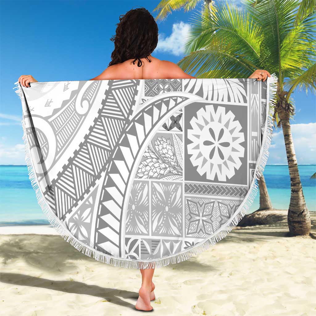 Samoa Siapo White Sunday Beach Blanket Lotu Tamaiti Polynesian White Pattern LT9 - Polynesian Pride