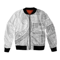 Samoa Siapo White Sunday Bomber Jacket Lotu Tamaiti Polynesian White Pattern - Polynesian Pride