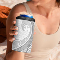 Samoa Siapo White Sunday 4 in 1 Can Cooler Tumbler Lotu Tamaiti Polynesian White Pattern - Polynesian Pride