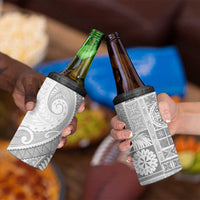 Samoa Siapo White Sunday 4 in 1 Can Cooler Tumbler Lotu Tamaiti Polynesian White Pattern - Polynesian Pride