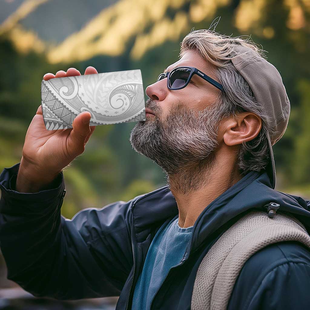 Samoa Siapo White Sunday 4 in 1 Can Cooler Tumbler Lotu Tamaiti Polynesian White Pattern - Polynesian Pride