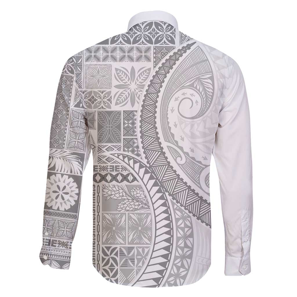 Samoa Siapo White Sunday Family Matching Long Sleeve Bodycon Dress and Hawaiian Shirt Lotu Tamaiti Polynesian White Pattern - Polynesian Pride
