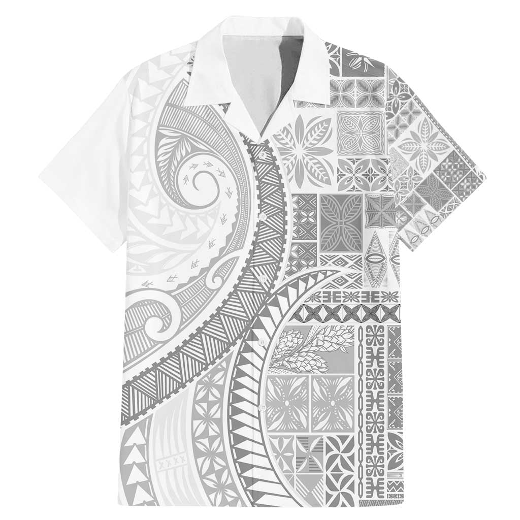 Samoa Siapo White Sunday Family Matching Mermaid Dress and Hawaiian Shirt Lotu Tamaiti Polynesian White Pattern - Polynesian Pride