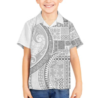 Samoa Siapo White Sunday Family Matching Puletasi and Hawaiian Shirt Lotu Tamaiti Polynesian White Pattern - Polynesian Pride