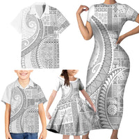 Samoa Siapo White Sunday Family Matching Short Sleeve Bodycon Dress and Hawaiian Shirt Lotu Tamaiti Polynesian White Pattern - Polynesian Pride