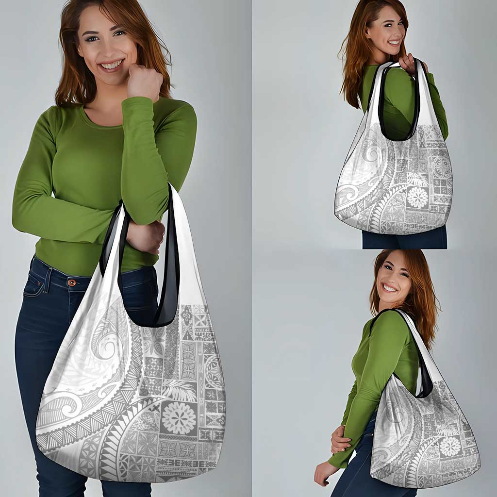 Samoa Siapo White Sunday Grocery Bag Lotu Tamaiti Polynesian White Pattern - Polynesian Pride